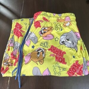 Tom and Jerry Yellow Cartoon Lounge Pants XL 16/18 Recycled Polyester Drawstring